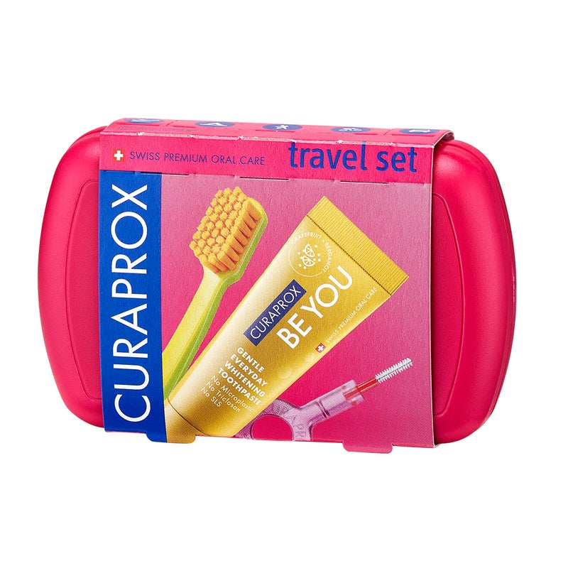 CURAPROX Travel Set Magenta I Includes CS 5460 Travel Toothbrush, 10ml Be You Toothpaste, CPS Prime 07 & 09 Interdental Brushes I Compact Oral Care Kit for On-the-Go - Image 1